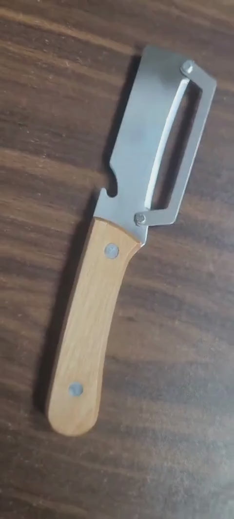 Multi-Functional Knife Peelers For Kitchen, Multi Functional Vegetable Peeler, 3 In 1 Multi Functional Wooden Handle Peeler And Bottle Opener